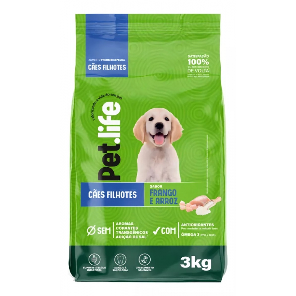 Racao Sem Transgenico Pet Life Filhote 3 Kg Formula Natural