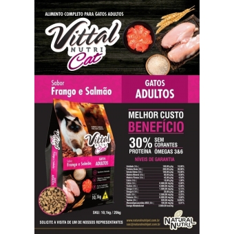 Ração Vittal Nutri Cat Gatos Adultos Frango Salmão 20kg