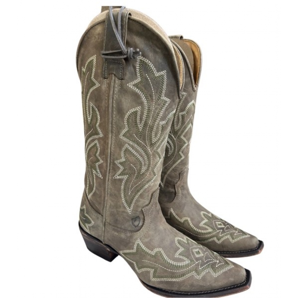 BOTA EM COURO COM BORDADO EM DETALHES VERDE BONAZUS