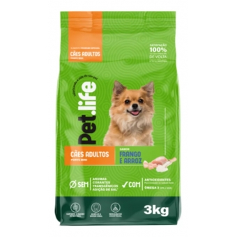 Ração Sem Transgenico Pet Life Frango E Arroz Cães Adultos Raças Peq 3kg