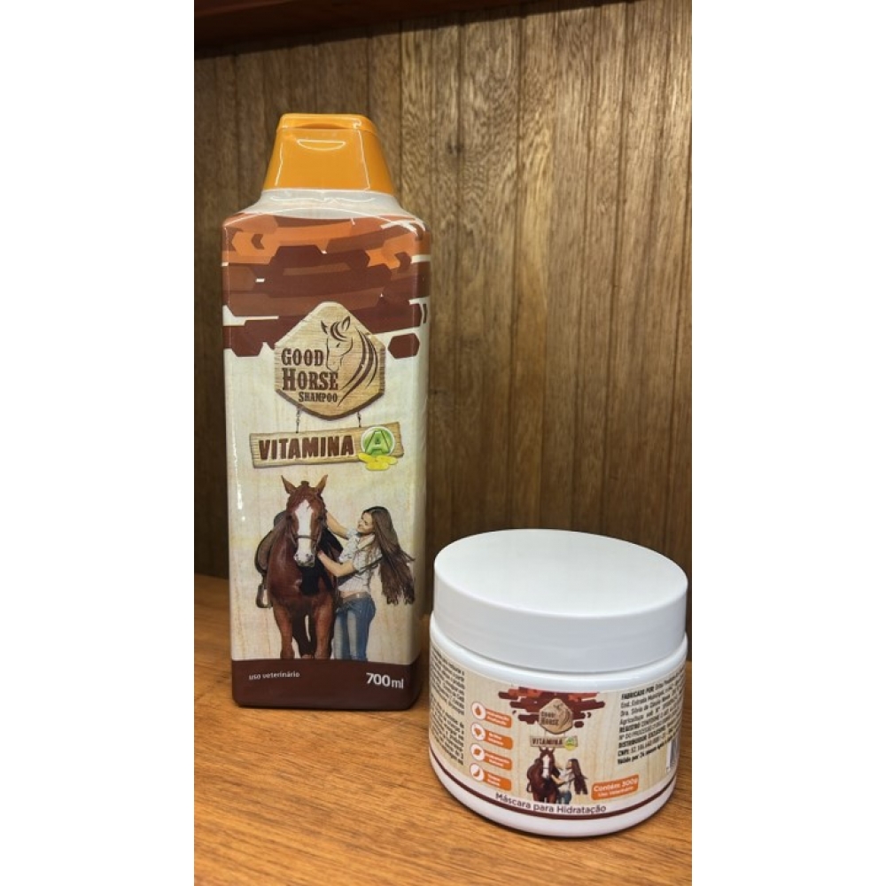COMBO SHAMPOO VITAAMINA A E MÁSCARA PARA HIDRATAÇÃO GOOD HORSE