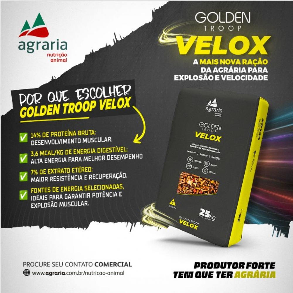 Ração Laminada Massa Muscular Equinos Muares Velox 14% Proteína 25kg