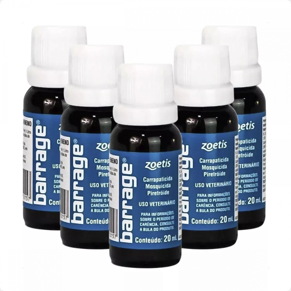 Kit 5 Barrage Zoetis Carrapaticida,Mosquicida,Piretóide 20 Ml