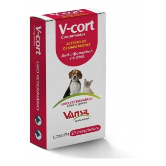 V-cort Antinflamatório Antialérgico P/ Cães Gatos 20 Comp Dexametazona
