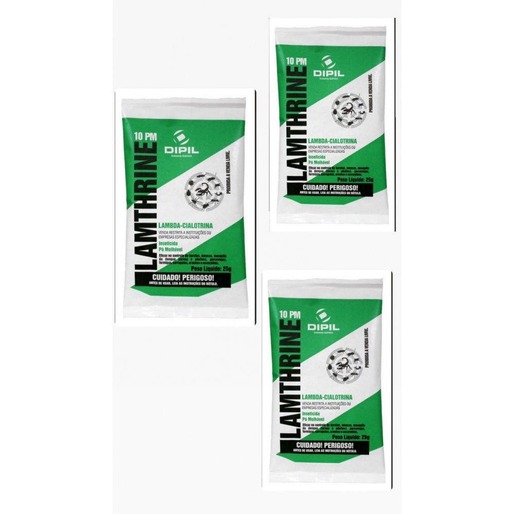 Contra Escorpiões Inseticida Pó Lambda Cialotrina Lamthrine Kit Com 03 de 25gr Dipil