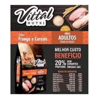Raçao P/caes Vittal Nutri 15kg 20% Proteina Ajuda Na Pelagem