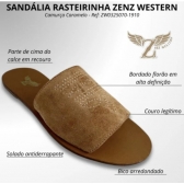 Rasteirinha Couro Legítimo Zenz Western Caramelo Bordado