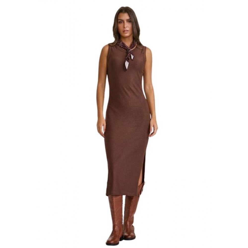 Vestido Feminino TXC Midi Malha Moletom Marrom