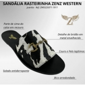 Rasteirinha Couro Legítimo Zenz Western Pelo Vaca Preto E Branco Com Bridão