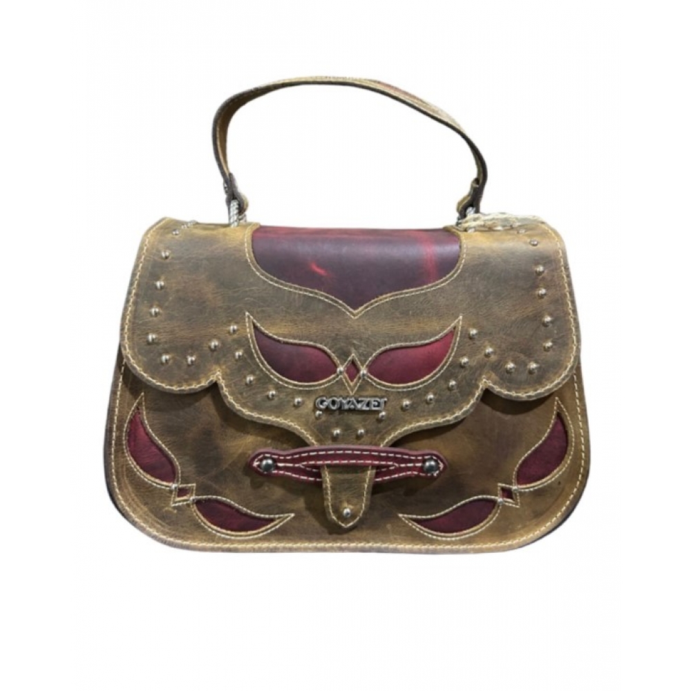 Bolsa Goyazes B-2608-3 Couro Dallas Ocre e Couro Dallas Pinhão