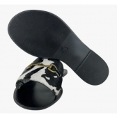 Rasteirinha Couro Legítimo Zenz Western Pelo Vaca Preto E Branco Com Bridão