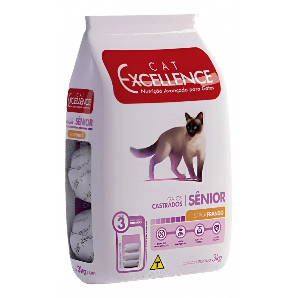 RAÇÃO CAT EXCELLENCE CASTRADO FRANGO SENIOR 3KG