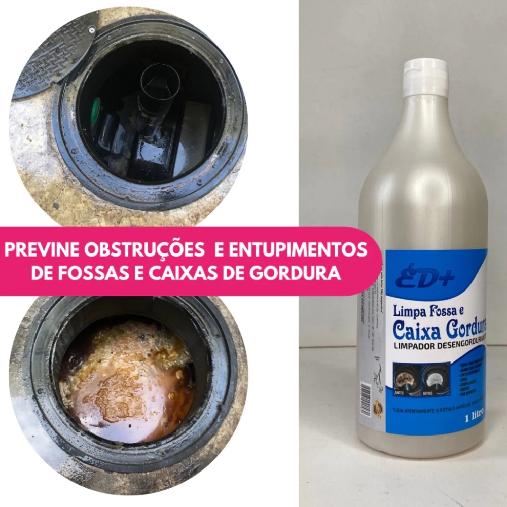 Limpa Fossa Caixa Gordura ED+ Limpador Desengordurante Remove Óleos Gorduras Ralos 1L Grelhas