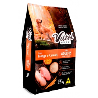 Raçao P/caes Vittal Nutri 25kg 20% Proteina Ajuda Na Pelagem