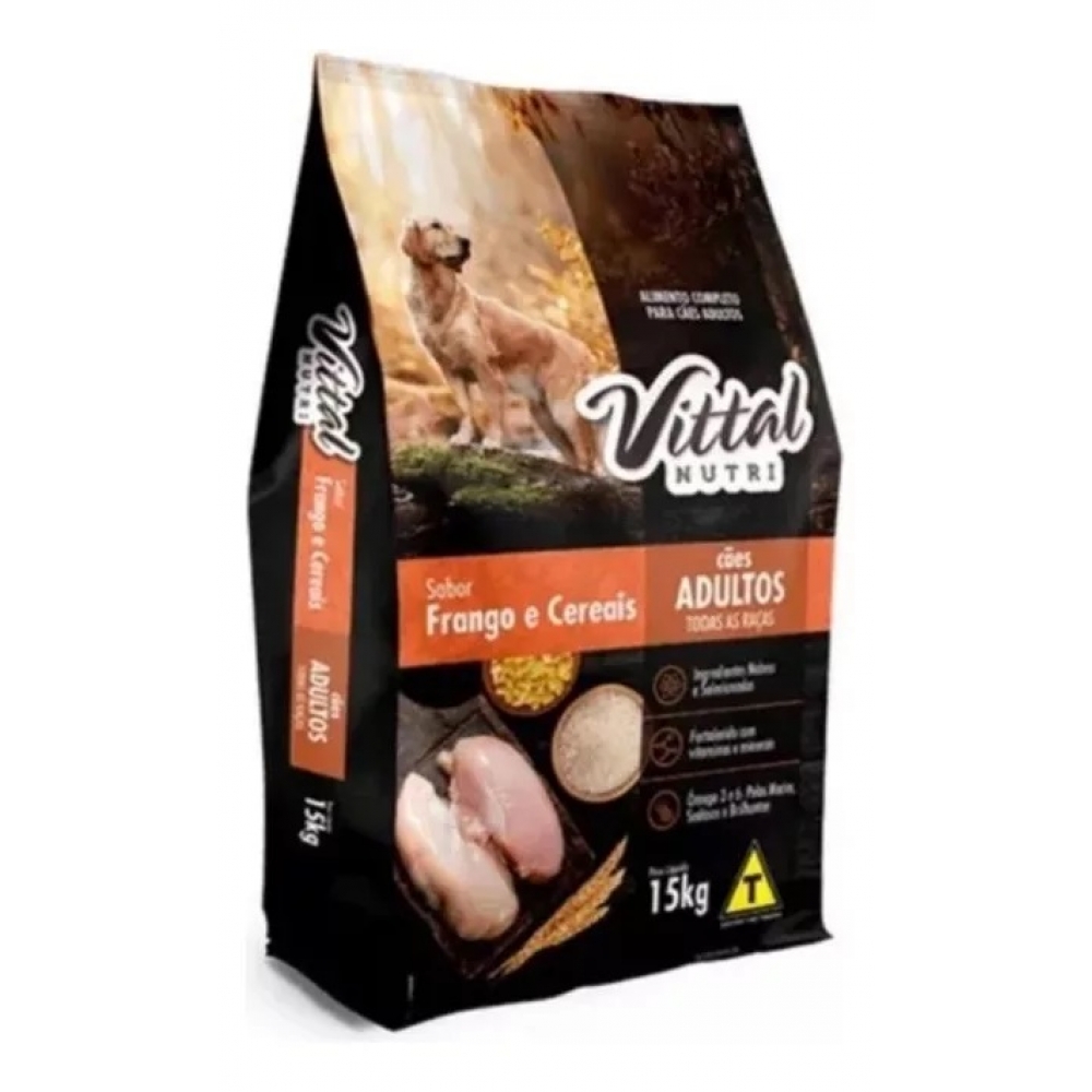 Raçao P/caes Vittal Nutri 15kg 20% Proteina Ajuda Na Pelagem