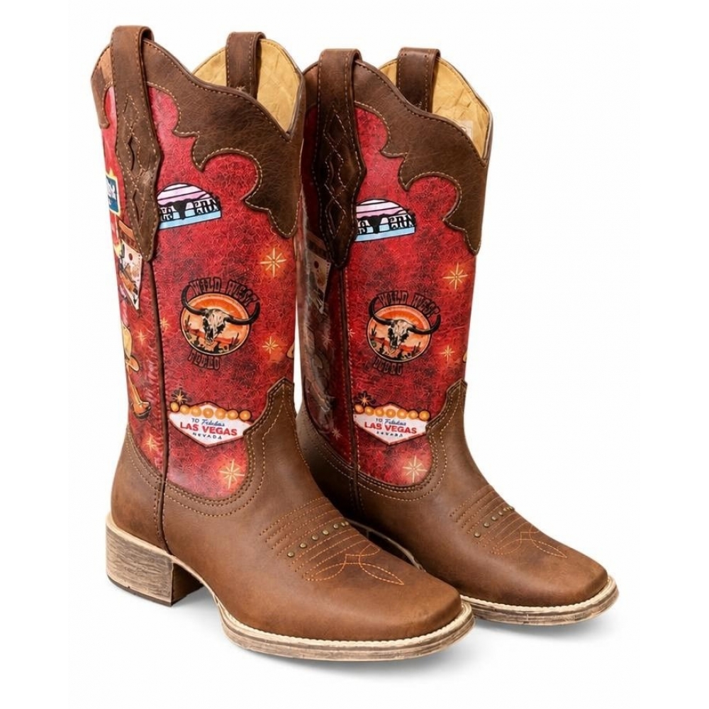 BOTA VIMAR BOOTS FOSSIL/SELLA MAGNUM RUSTIC ESTAMPA VERMELHA