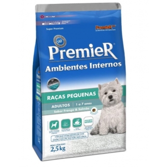 Ração Premier Ambientes Internos para Cães Adultos Sabor Frango e Salmão, 2,5kg