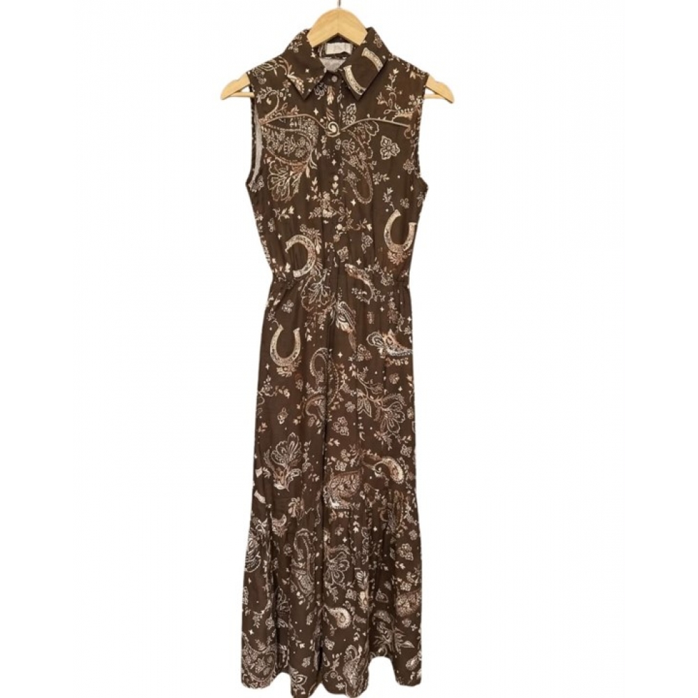 VESTIDO AUSTIN MISS COUNTRY MARROM COM ESTAMPA