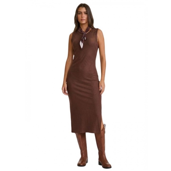 Vestido Feminino TXC Midi Malha Moletom Marrom
