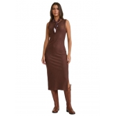 Vestido Feminino TXC Midi Malha Moletom Marrom