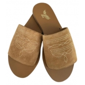 Rasteirinha Couro Legítimo Zenz Western Caramelo Bordado