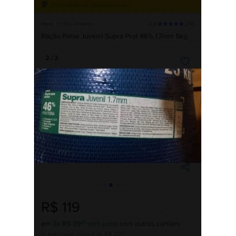 Ração Peixe Carpa Tilapia Pacu Juvenil Supra 46% 1.7mm 5kg