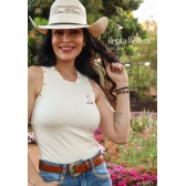 Regata Western Cowgirl Club - Bordado Bota com Tachas - Cód. 3498 - Off White