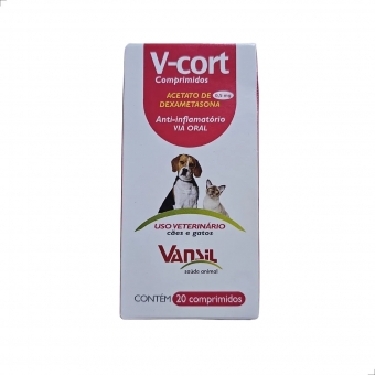 V-cort Antinflamatório Antialérgico P/ Cães Gatos 20 Comp Dexametazona