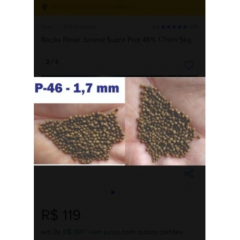 Ração Peixe Carpa Tilapia Pacu Juvenil Supra 46% 1.7mm 5kg