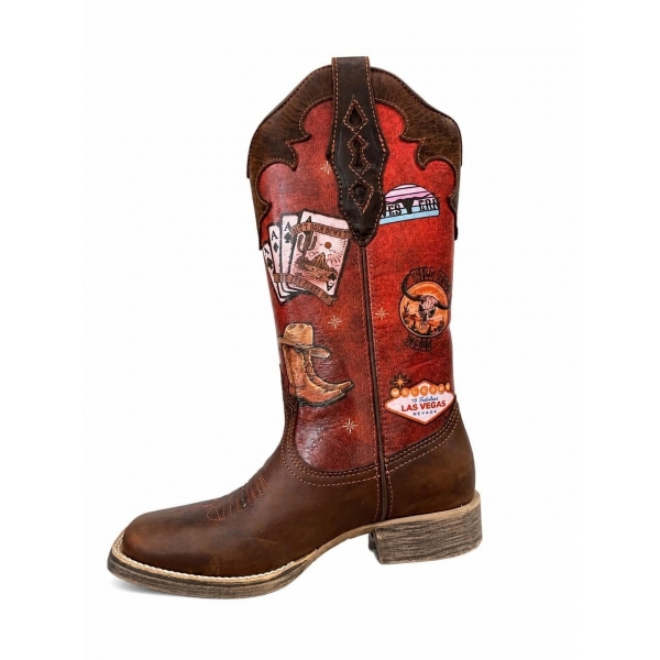 BOTA VIMAR BOOTS FOSSIL/SELLA MAGNUM RUSTIC ESTAMPA VERMELHA