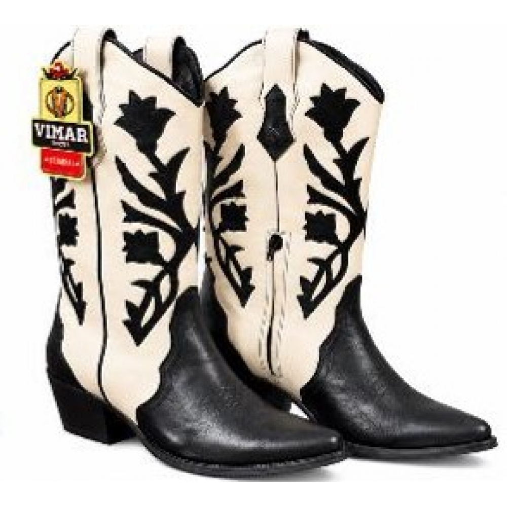 BOTA FEMININA VIMAR BOOTS PRETO/OFF